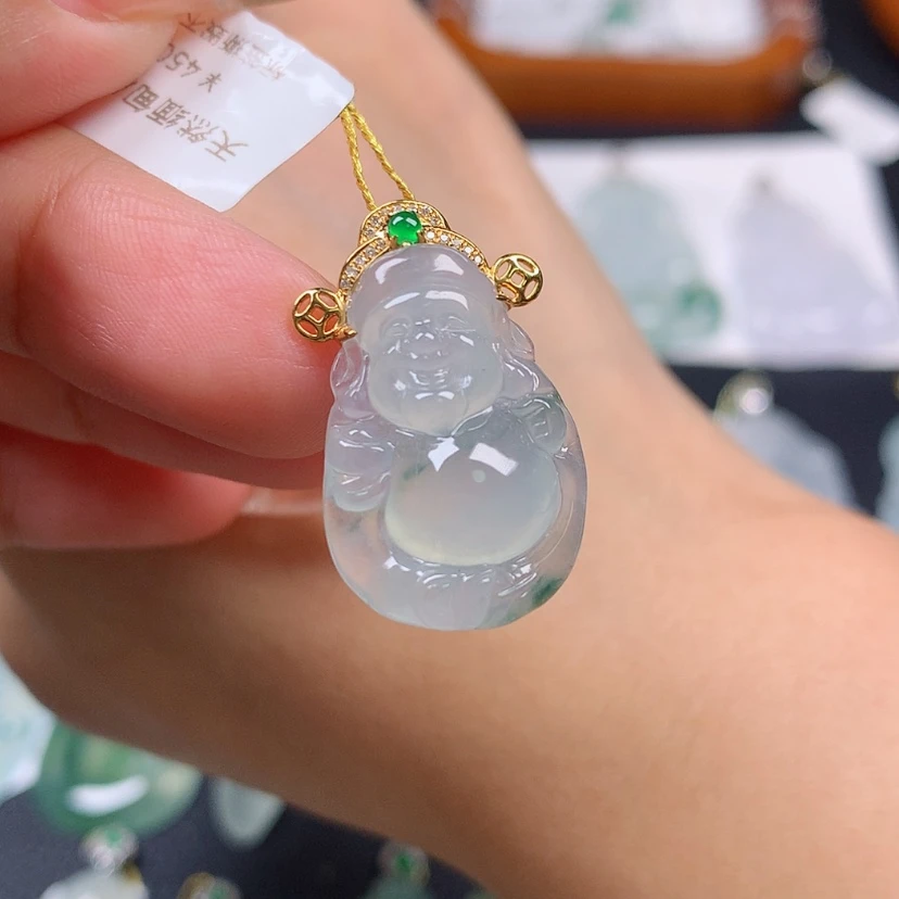 【闪购商品】翡翠18K金镶嵌颈饰财神