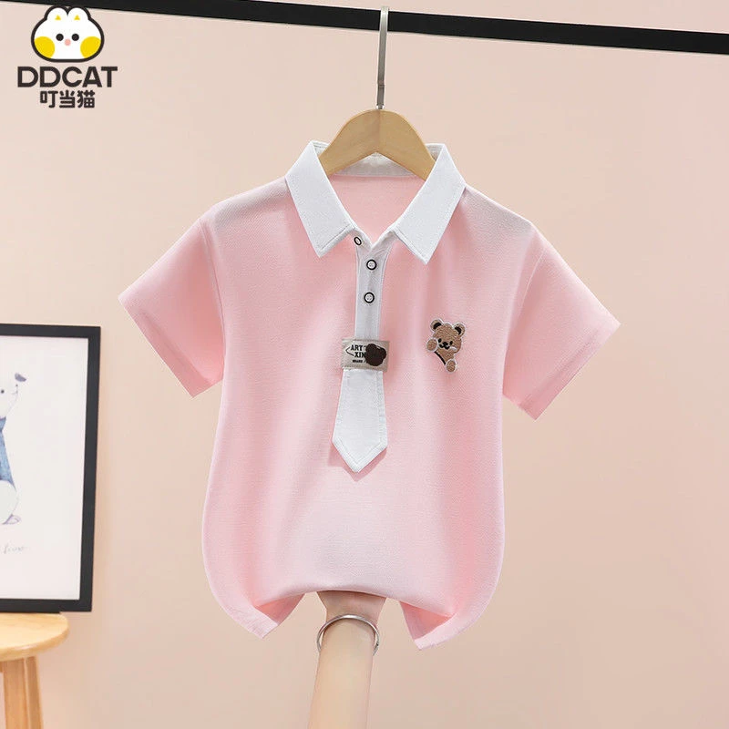 叮当猫女童夏装短袖T恤2025新款洋气儿童Polo上衣女孩休闲打底衫8