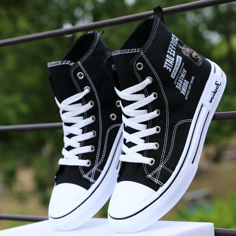 2025秋季新款高帮帆布鞋男生平底板鞋内增高小白鞋百搭休闲男鞋子