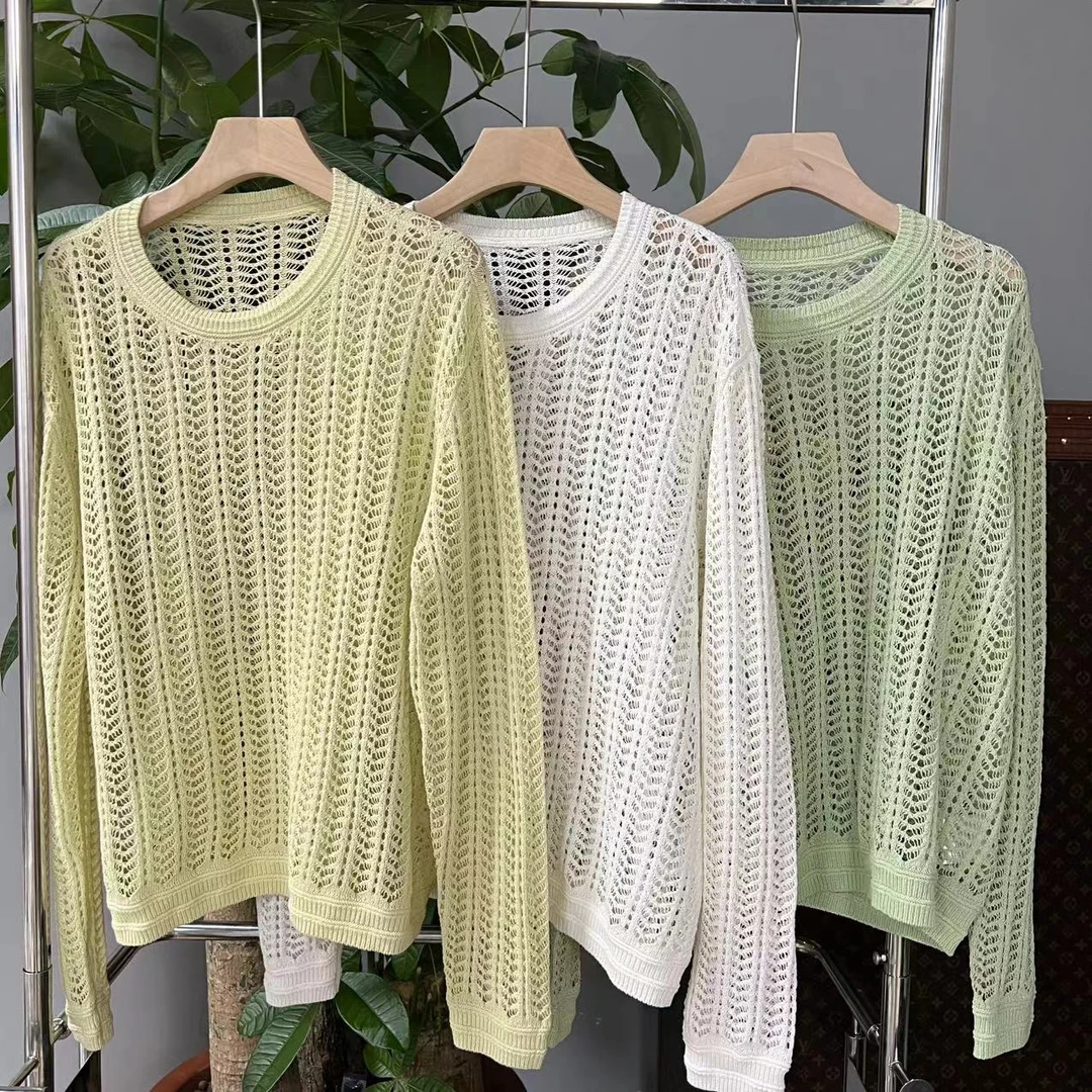 2025新款小众打底针织轻奢长袖网衫镂空
