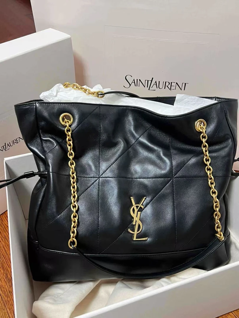 95新 YSL/圣罗兰 JAMIE pochon垃圾袋黑金羊皮单肩包/43535748