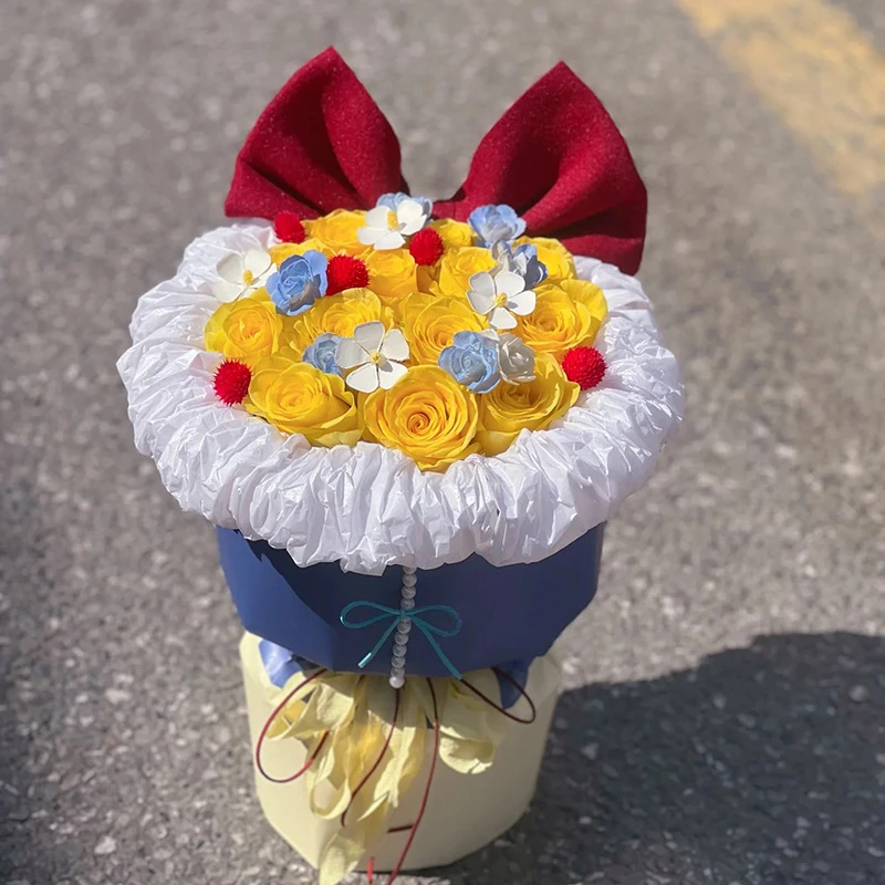 情人节礼物送女朋友生日仿真玫瑰花白雪公主配色永生香皂手棒花束