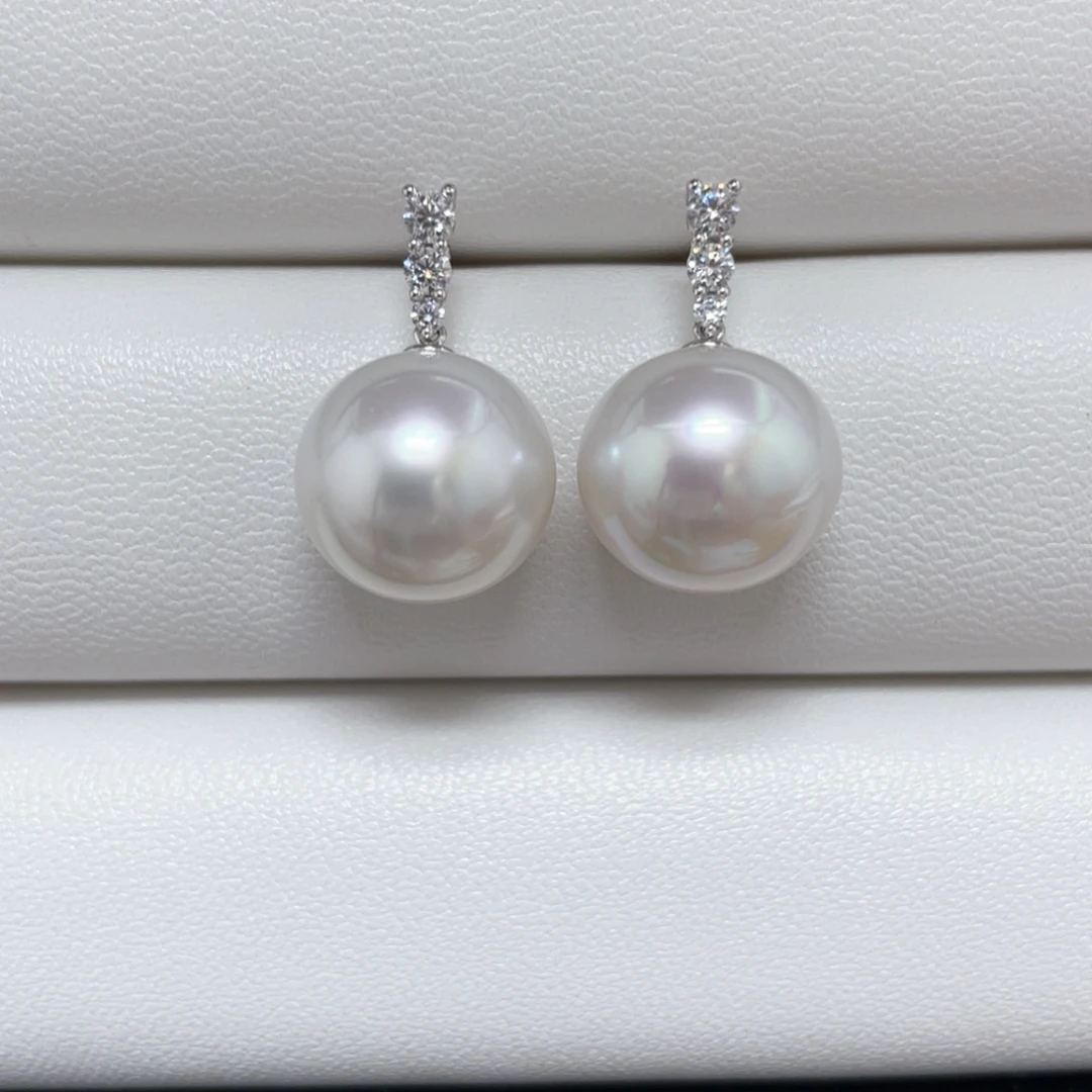 海水珍珠澳白耳饰12-1318K金镶嵌