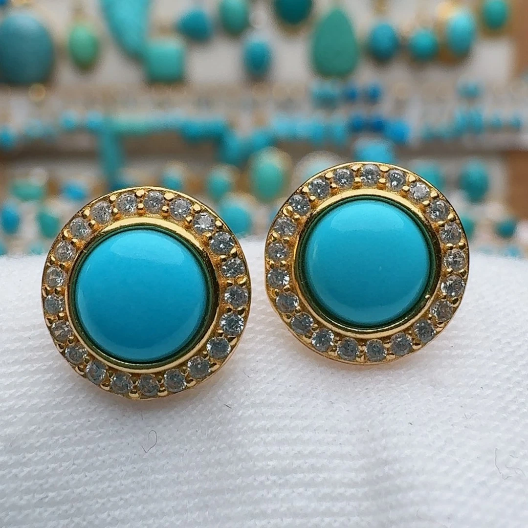 绿松石未镶嵌耳饰