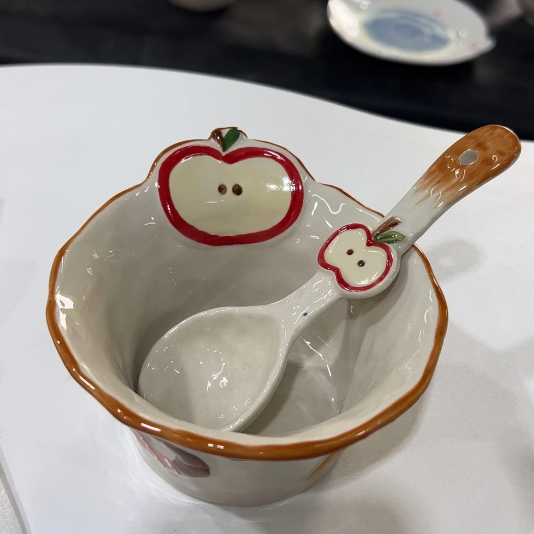 摆件陶高温陶瓷釉下彩微瑕！2套