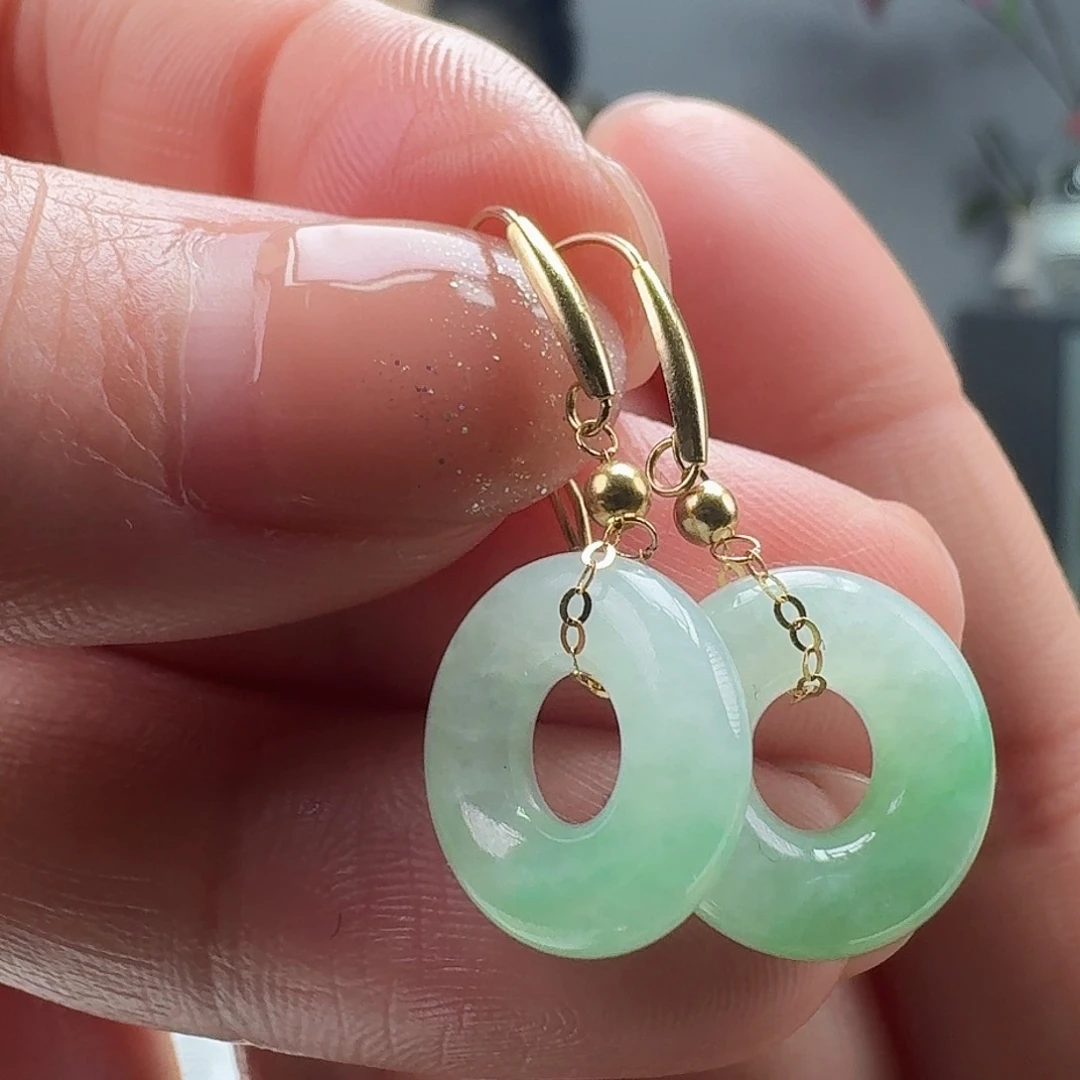 翡翠耳饰18K金镶嵌天然