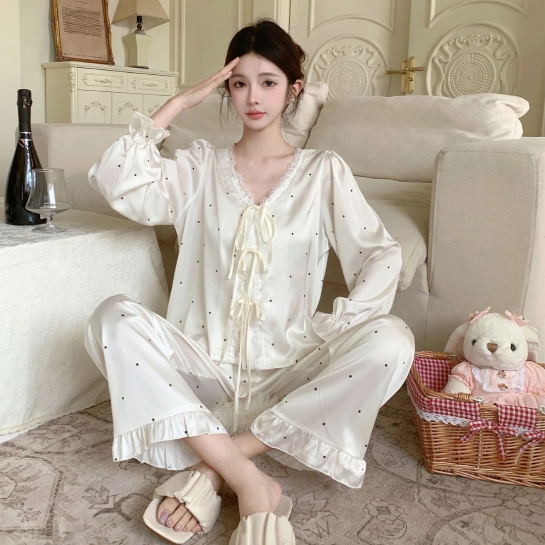 【奶油波点】2025春季新品高级感睡衣家居服套装女