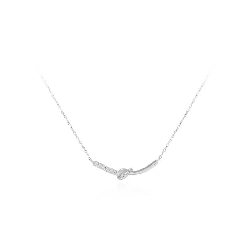 坠链均925银合成锆石 925纯银打结项链 轻奢锆石闪亮锁骨链