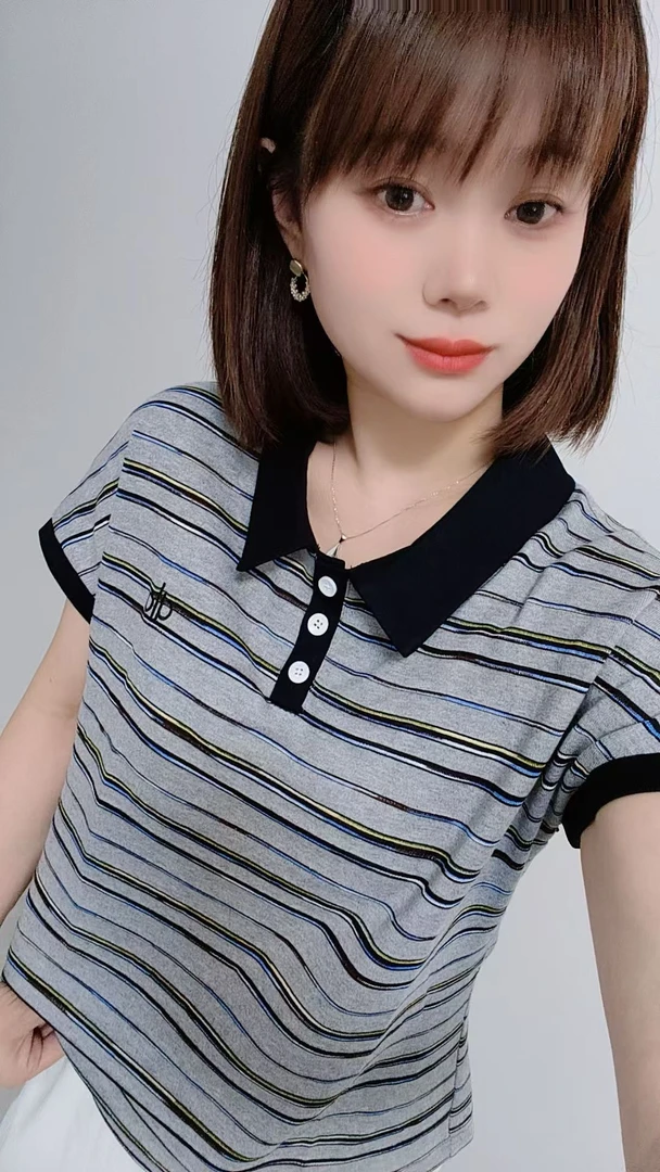 条纹薄款套头款夏季休闲百搭短袖针织衫