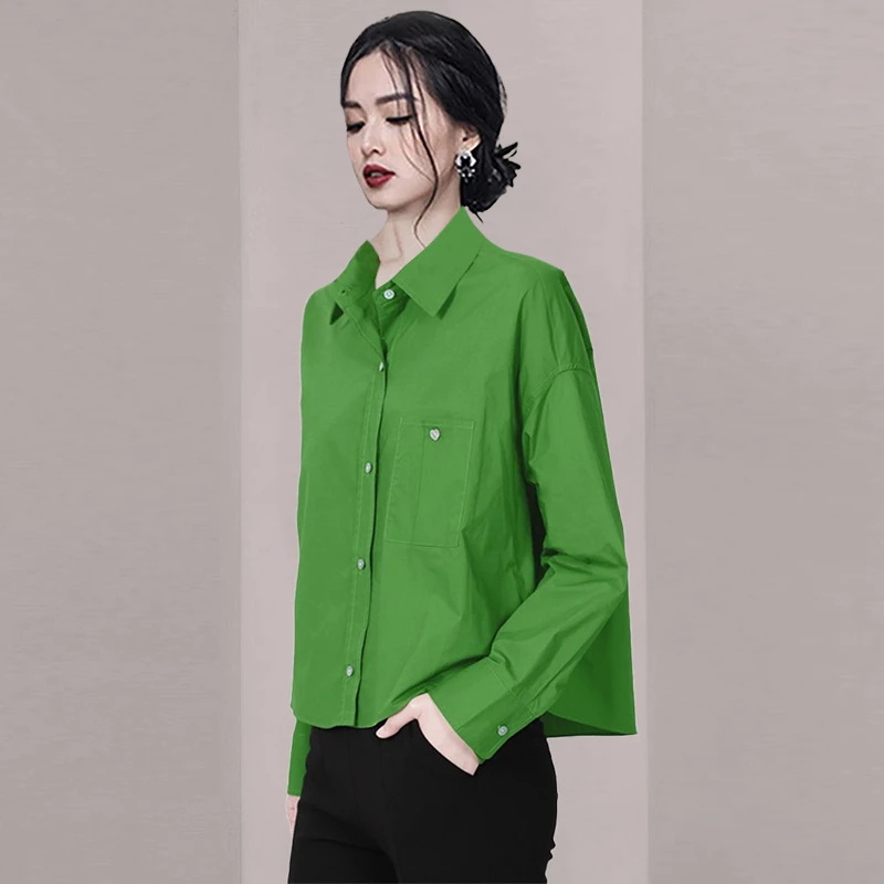 绿色衬衫女设计感小众春季2025新款港风宽松小个子上衣长袖