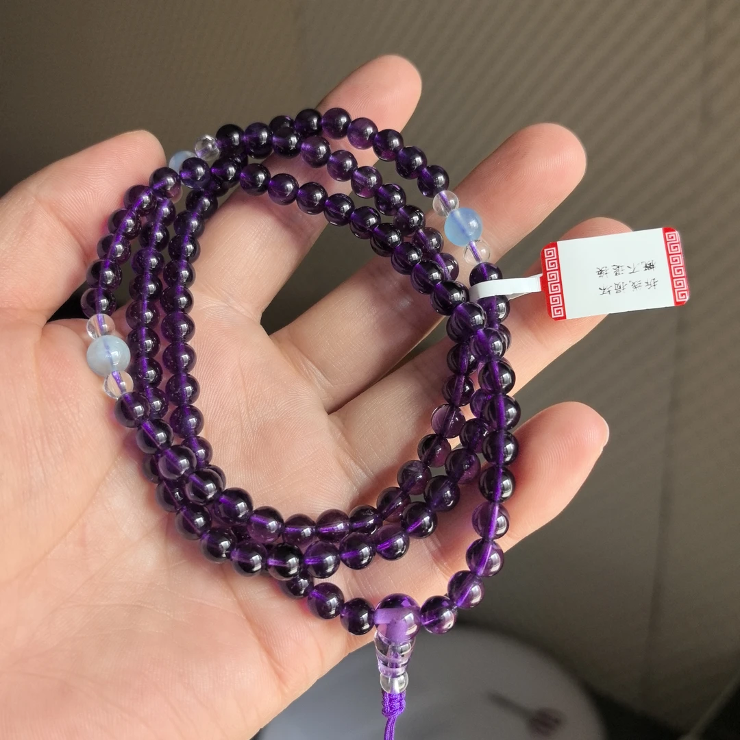 天然紫水晶佛珠手串乌拉圭紫晶多圈手链011902