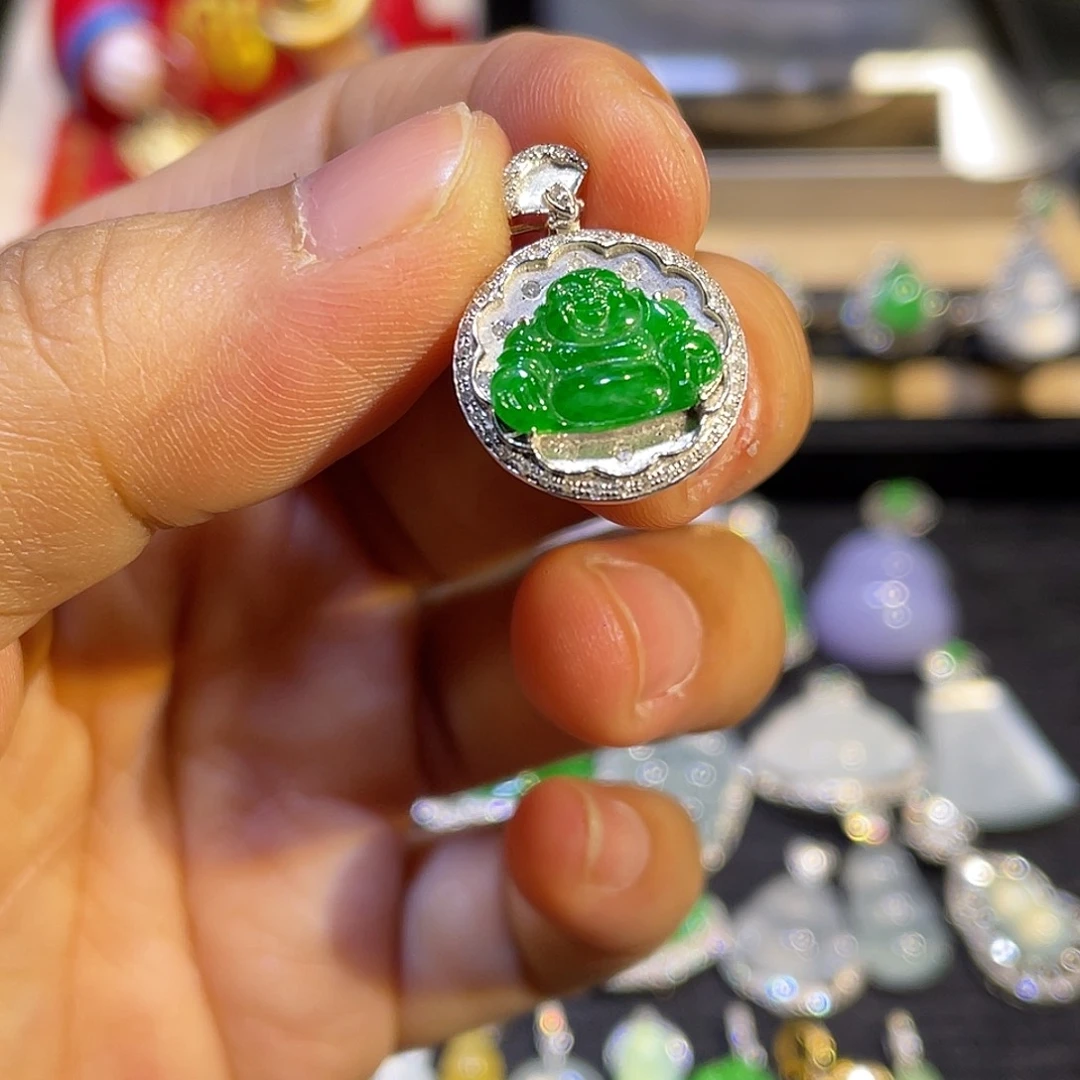 翡翠18K金镶嵌吊坠(不含链)