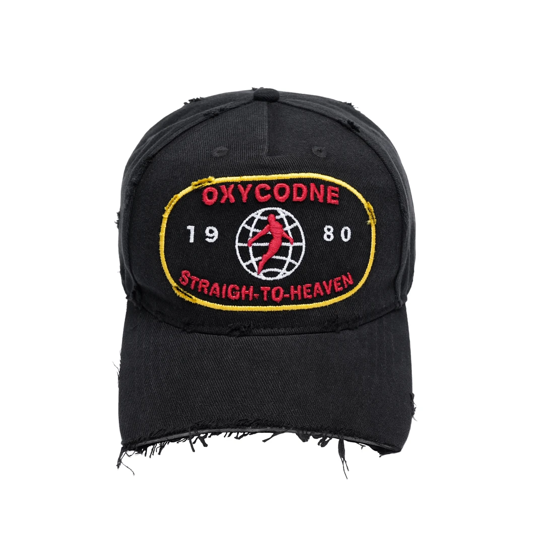 Oxycodone/水洗做旧破坏立体刺绣slogan棉质可调节头围复古棒球帽