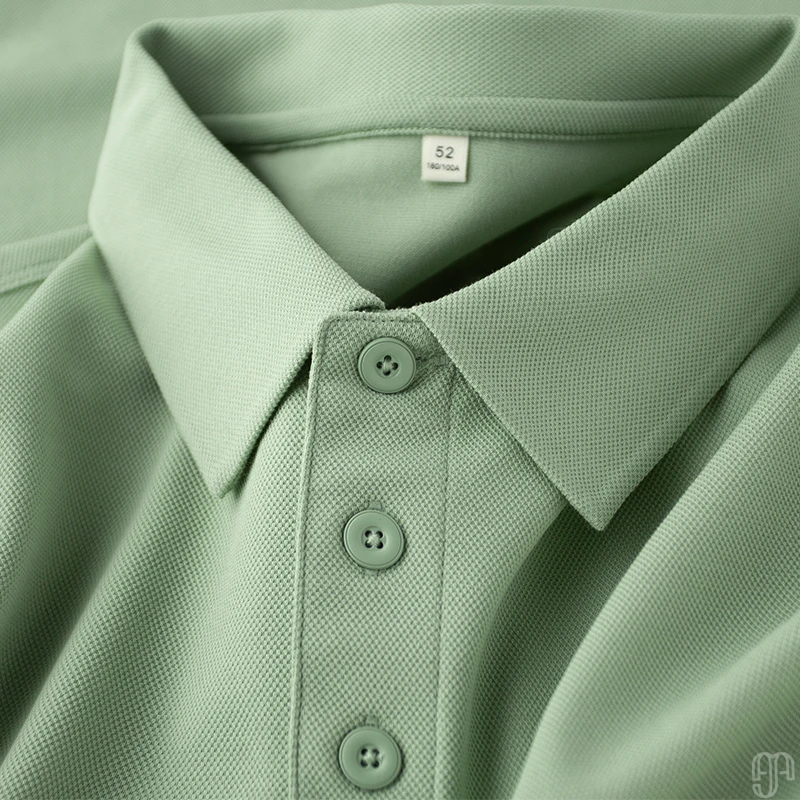 Mayi/夏季薄款新疆棉亲肤透气浅绿色POLO衫男粗珠地面料休闲短袖