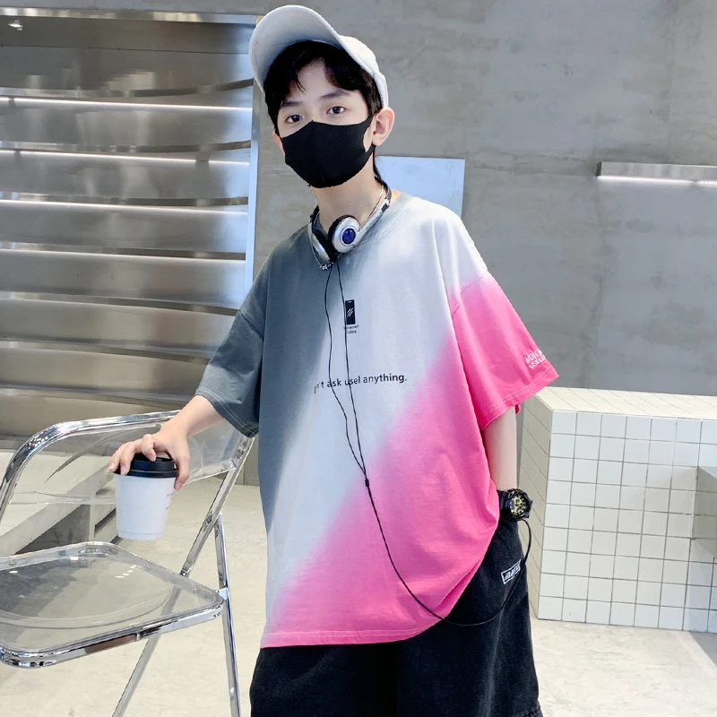 男童夏季短袖T恤2025新款儿童扎染渐变色韩版休闲帅气薄款夏装潮t