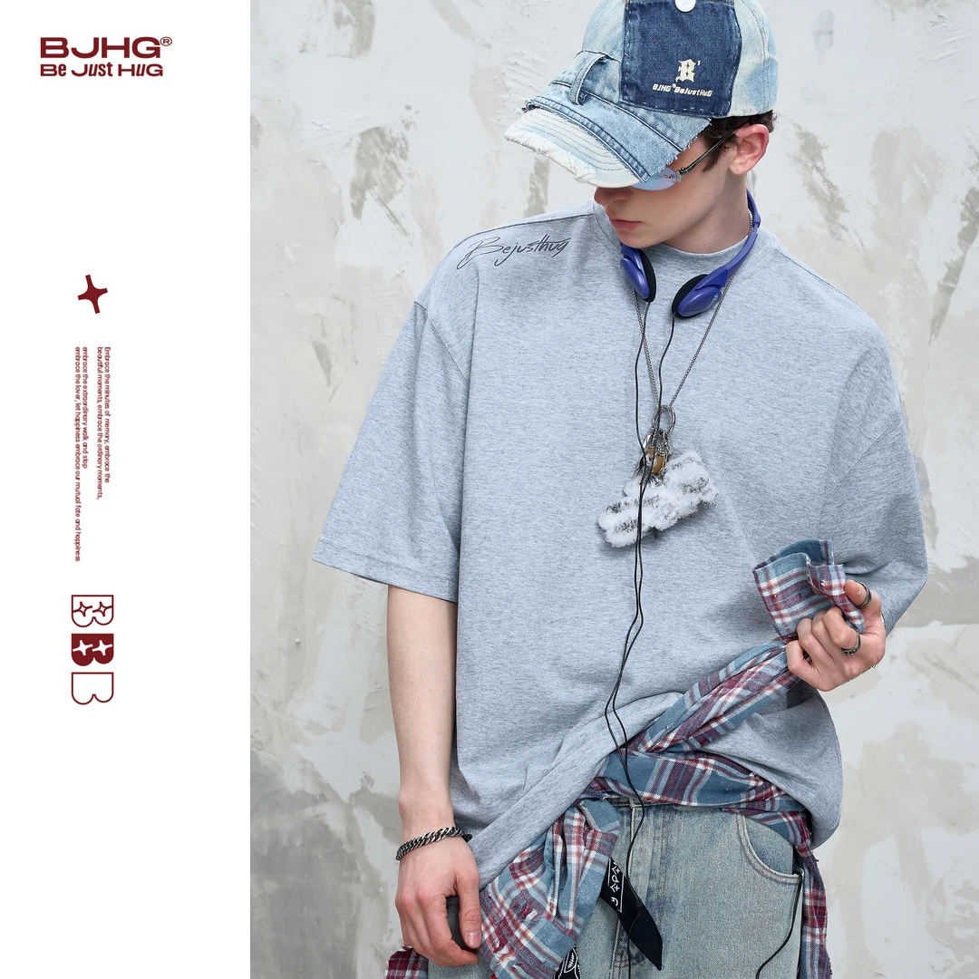 BJHG不计后果 美式重磅圆领短袖t恤男款夏季潮牌简约宽松百搭t恤