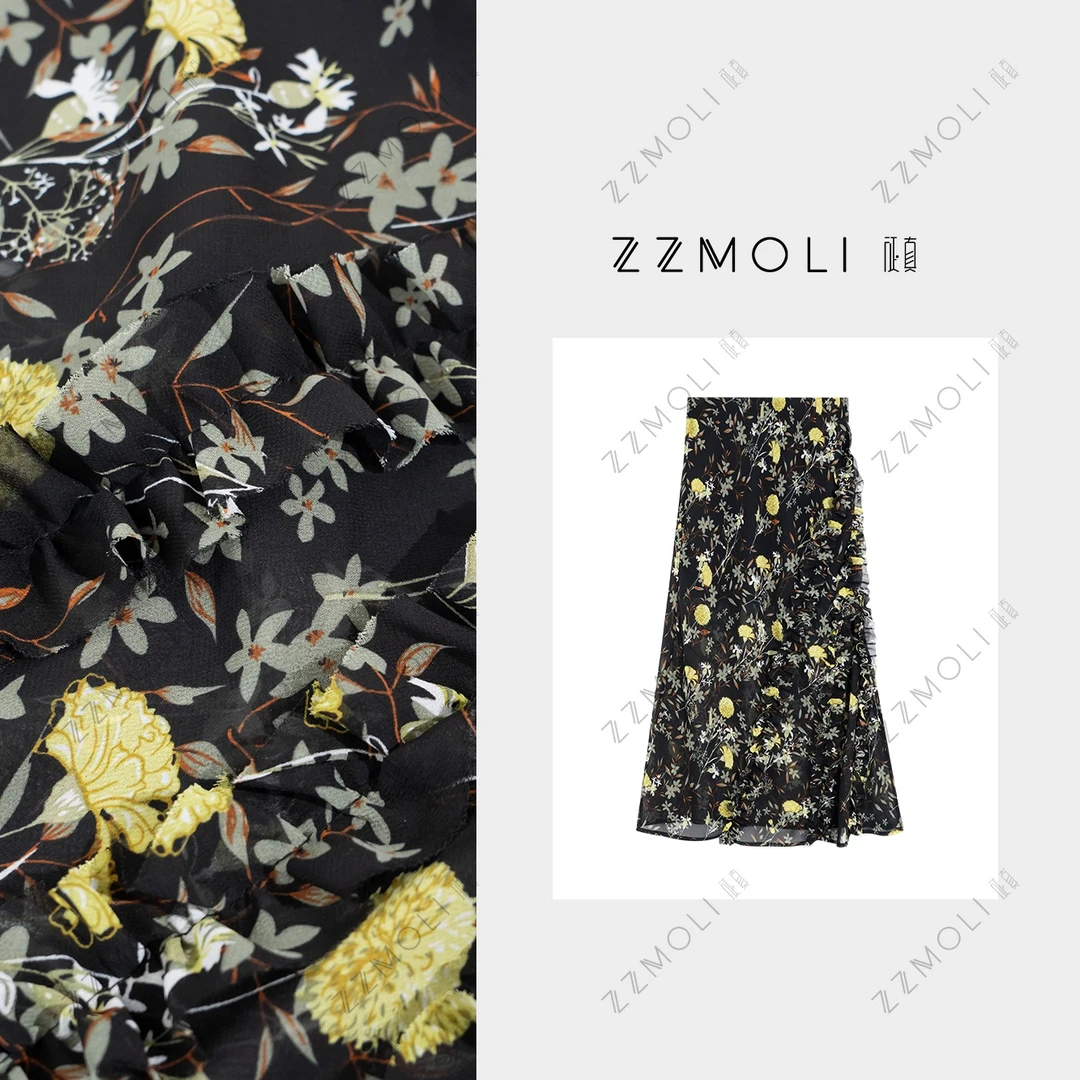 ZZMOLI新款“暗夜繁花”时髦荷叶边开叉半身裙女款裙子ZBQ73787