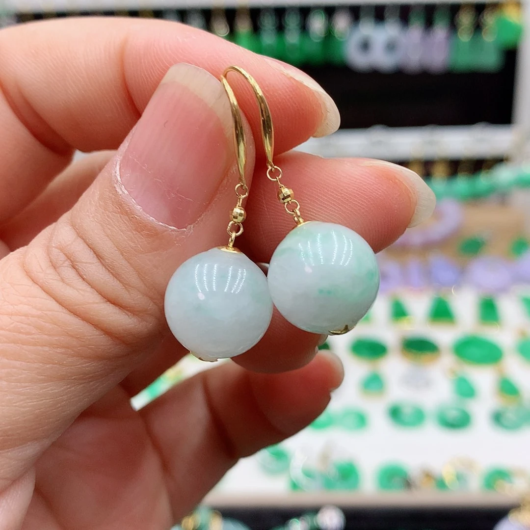 翡翠耳饰18K金镶嵌的