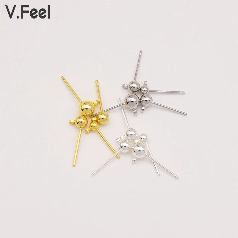 铜合金硅胶耳饰 V.FEEL铜镀带吊球耳钉豆豆耳针diy饰品配件材料
