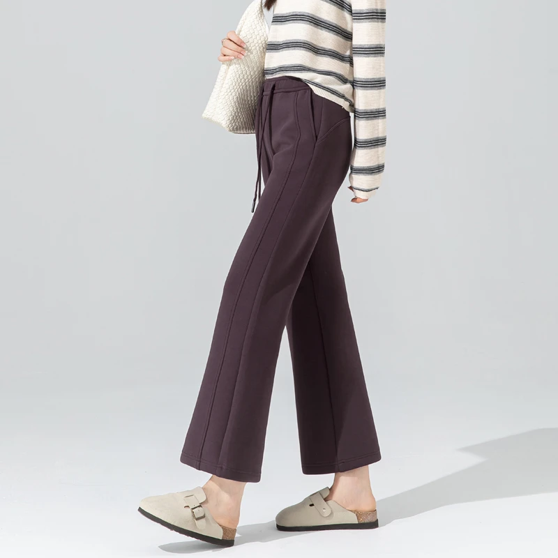 紫色轻奢高级感裤子女2025年秋季新款喇叭裤修身运动裤微喇九分裤