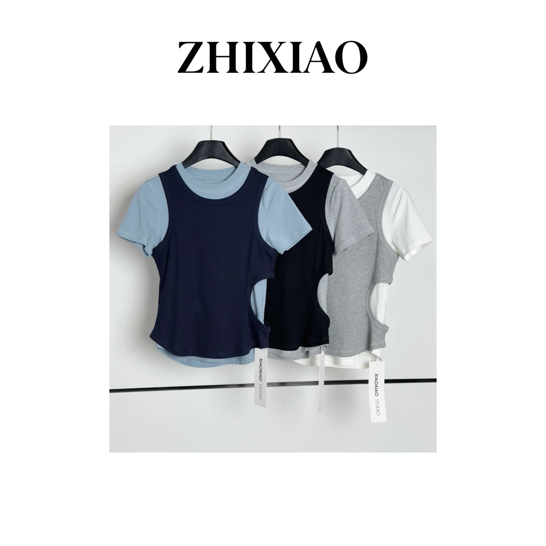 【ZHIXIAO】春季新款：两件套拼色短袖上衣25260