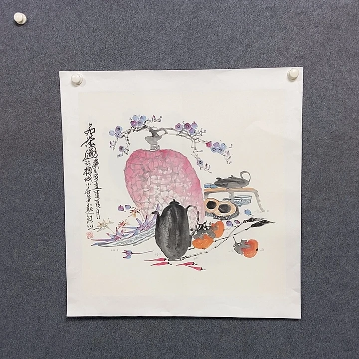 国画四尺斗方花鸟一幅