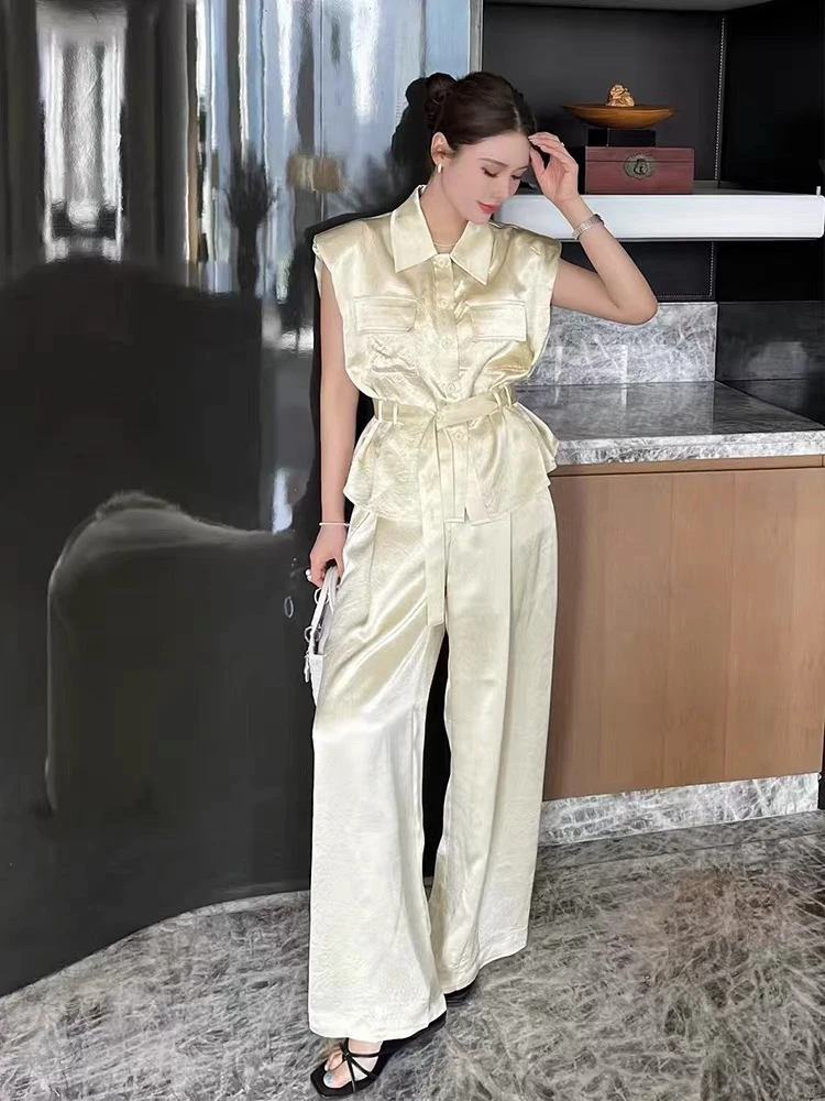 休闲风老钱风时尚套装阔腿连体衣时尚夏季显瘦气质衬衫百搭收腰