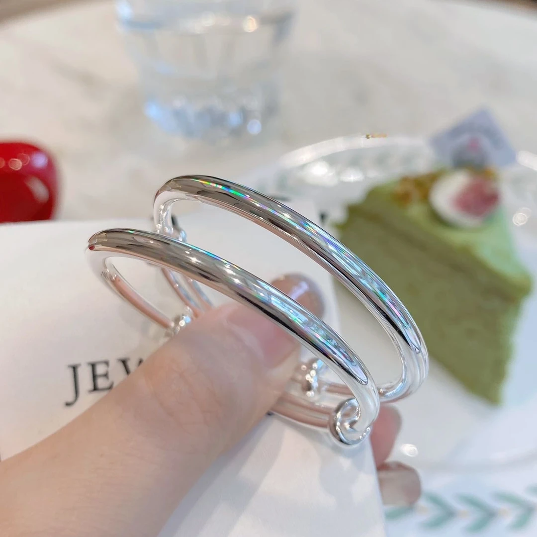 9999纯银手镯男女宝宝银镯光面至简实心周岁生日礼物足银手环