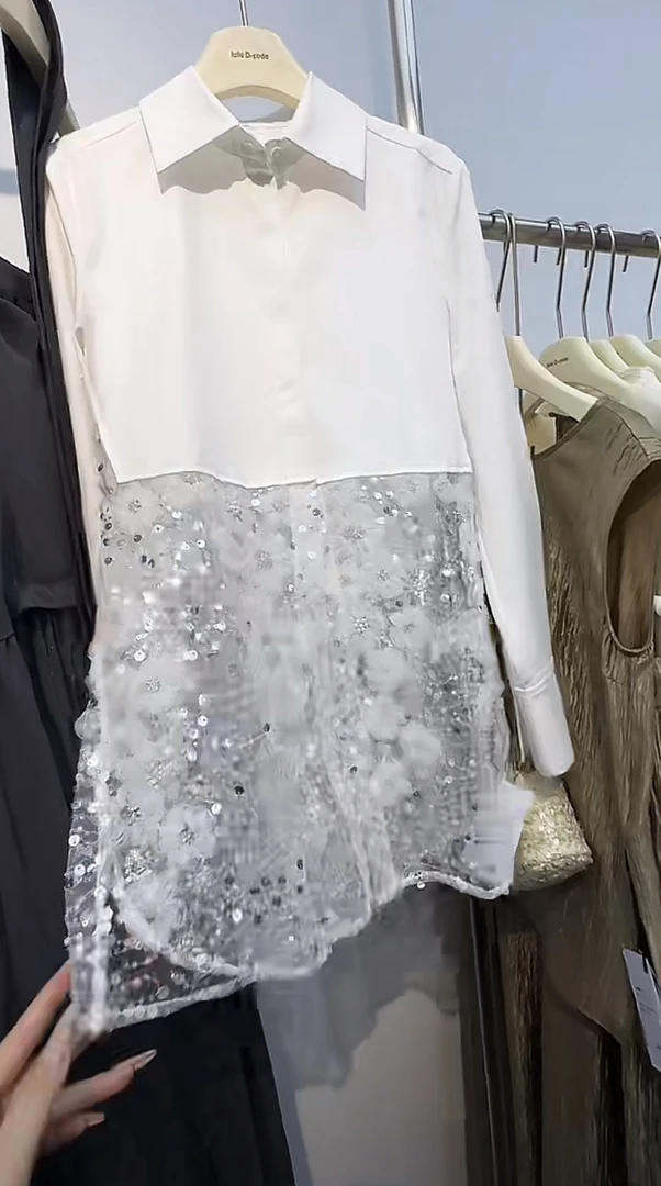 莉米欧娅品牌 南油新款重工拼接设计长袖衬衣百搭时尚顺丰