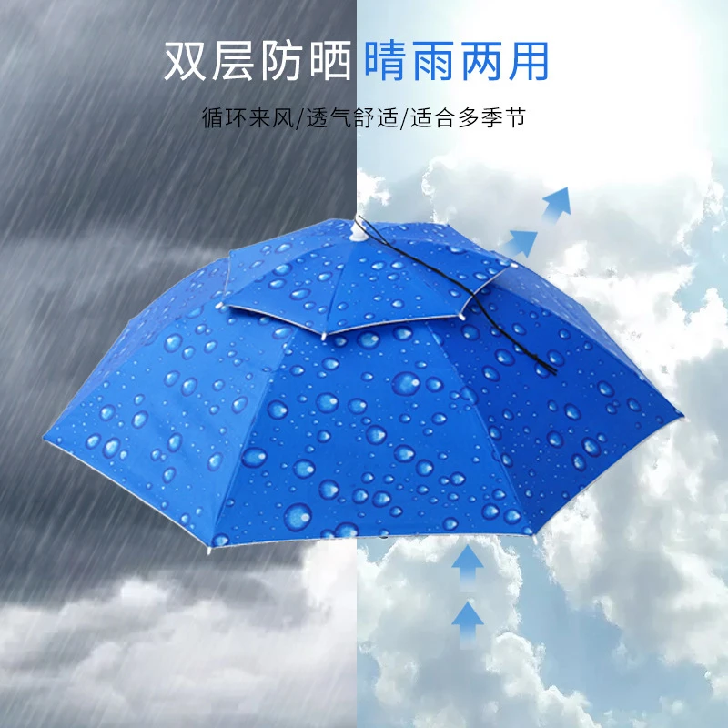 防晒防雨斗笠伞帽头戴式雨伞帽子钓鱼特大号新款户外采茶环卫折叠