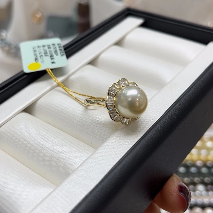 海水珍珠戒指银S925镶嵌11-12mm