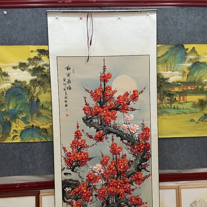 国画手绘国画梅开五福