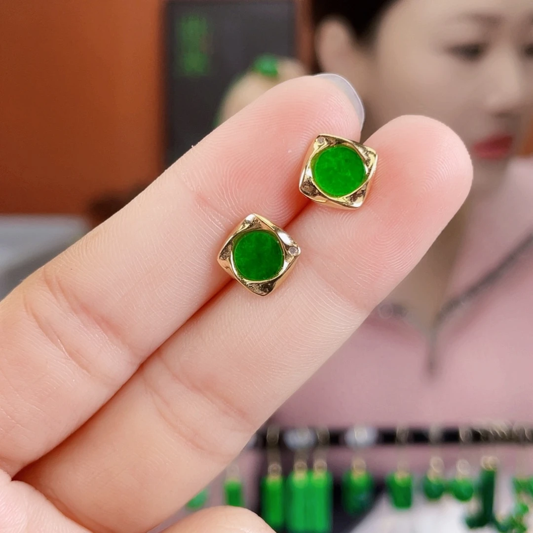 翡翠银S925镶嵌耳饰