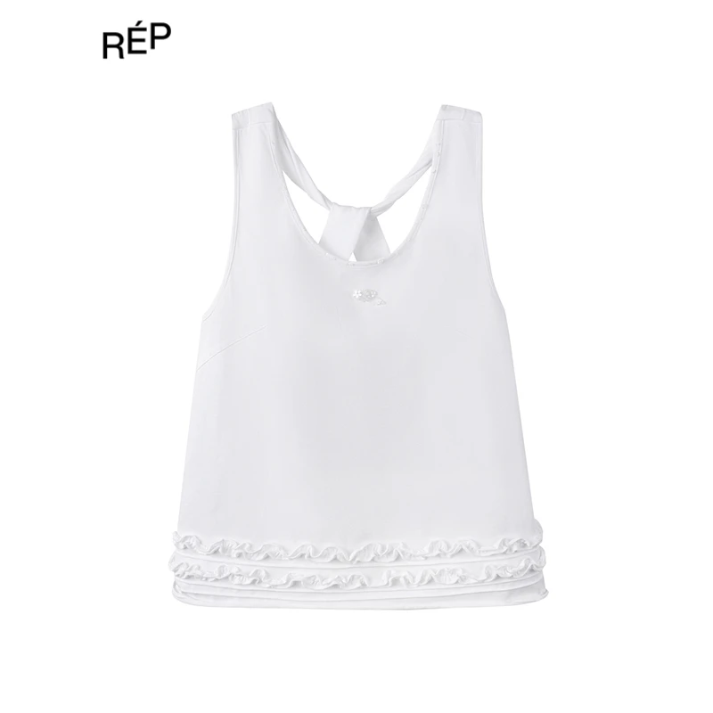 REP-WMWM设计师品牌白色钉珠花边下摆背心 25SS新款
