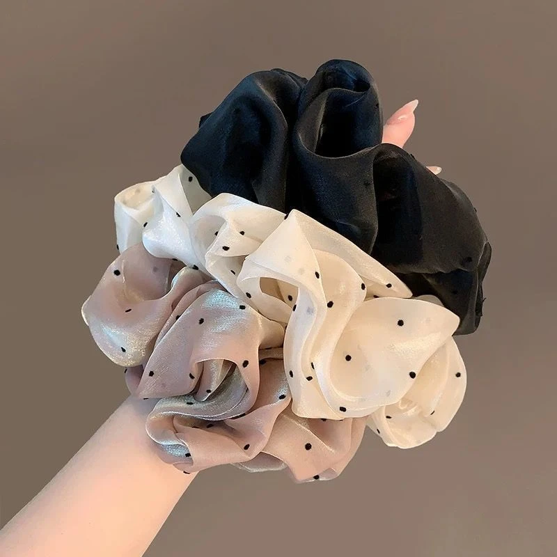 法式温柔波点大肥肠圈珠光纱渐变气质丸子头发圈马尾发绳发饰