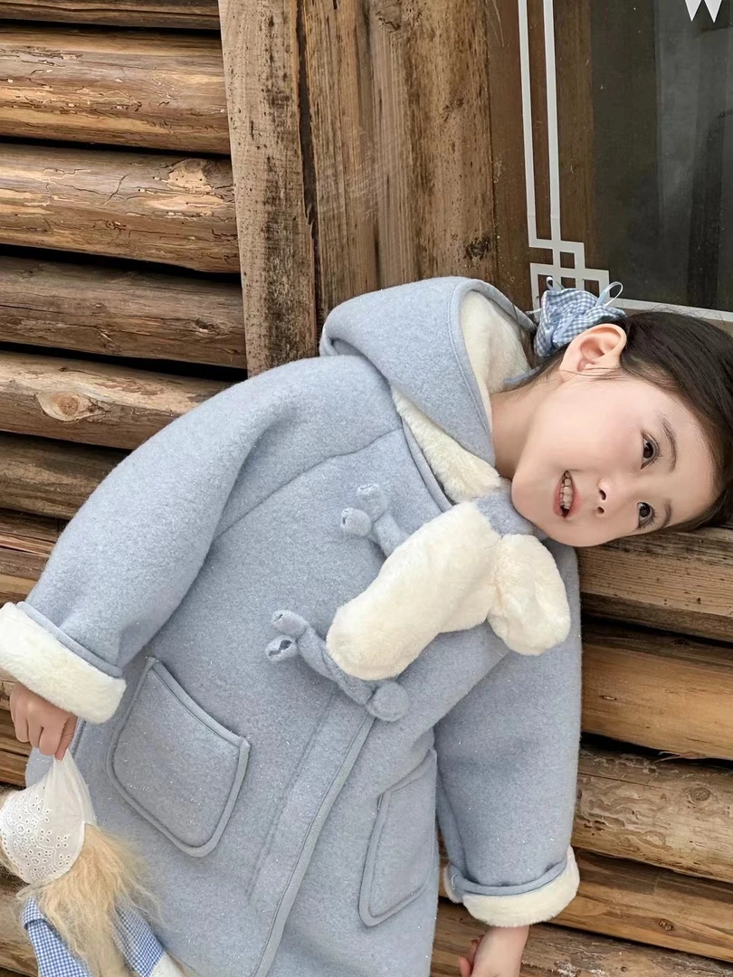 拜年服女童加绒加厚毛呢外套冬季新品女宝宝洋气可爱女宝宝年款