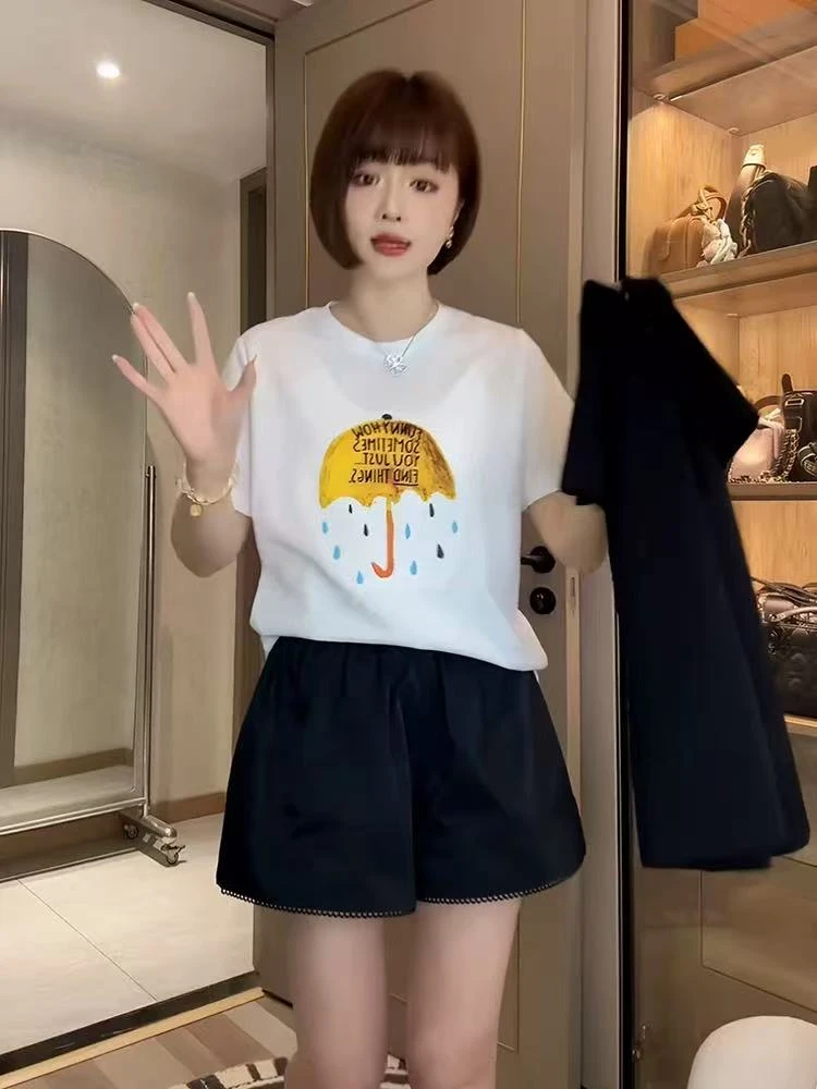 叙旧姑嫂 韩版T恤雨伞图短袖327