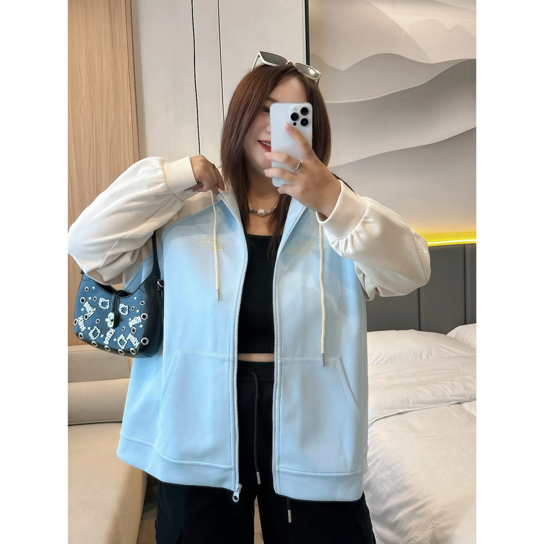 断码捡漏~蒙彼利埃 / 撞色款美式卫衣外套12045花契秋季200斤胖mm