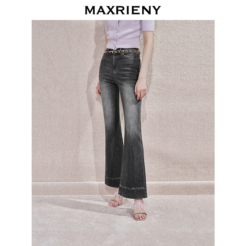 【林一专属】MAXRIENY精致休闲紧身喇叭牛仔裤秋新款