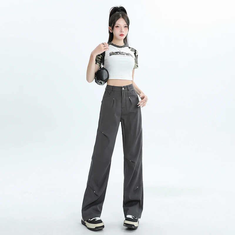 哥弟阿玛施正美式夏季新款工装长裤女2025夏季设计感小众宽松直筒