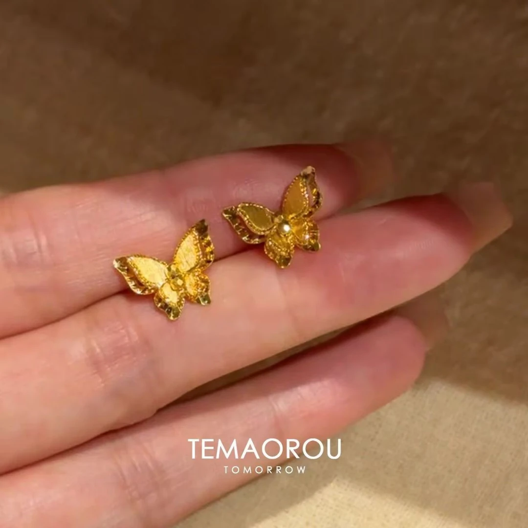 「庄周蝶梦」复古爆闪立体金色蝴蝶耳钉女小众设计感2025新款耳饰