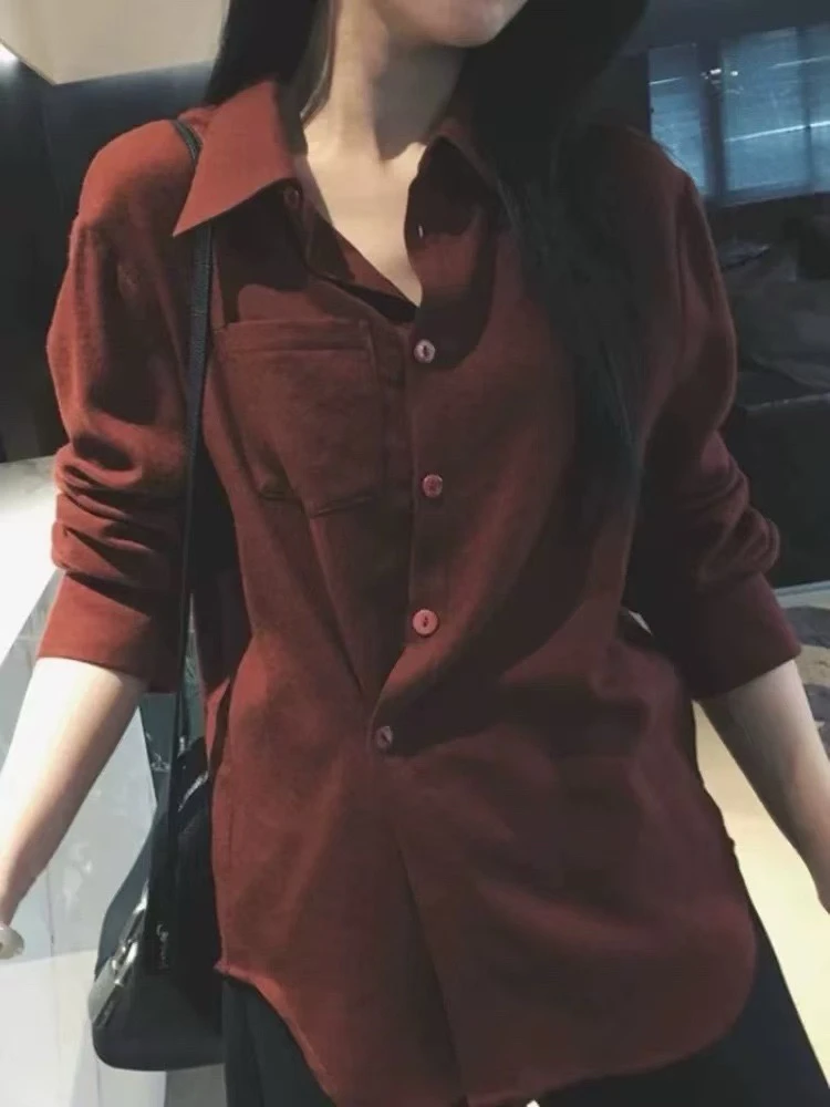 羊毛长袖衬衫复古设计感高级感宽松洋气秋冬上衣女休闲显瘦百搭