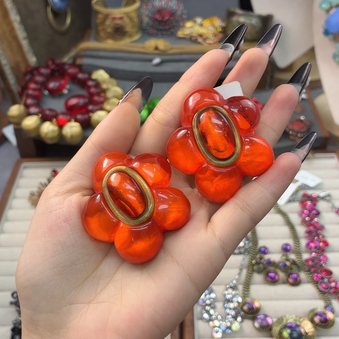 琉璃合金合金多米胖花耳夹 不退换