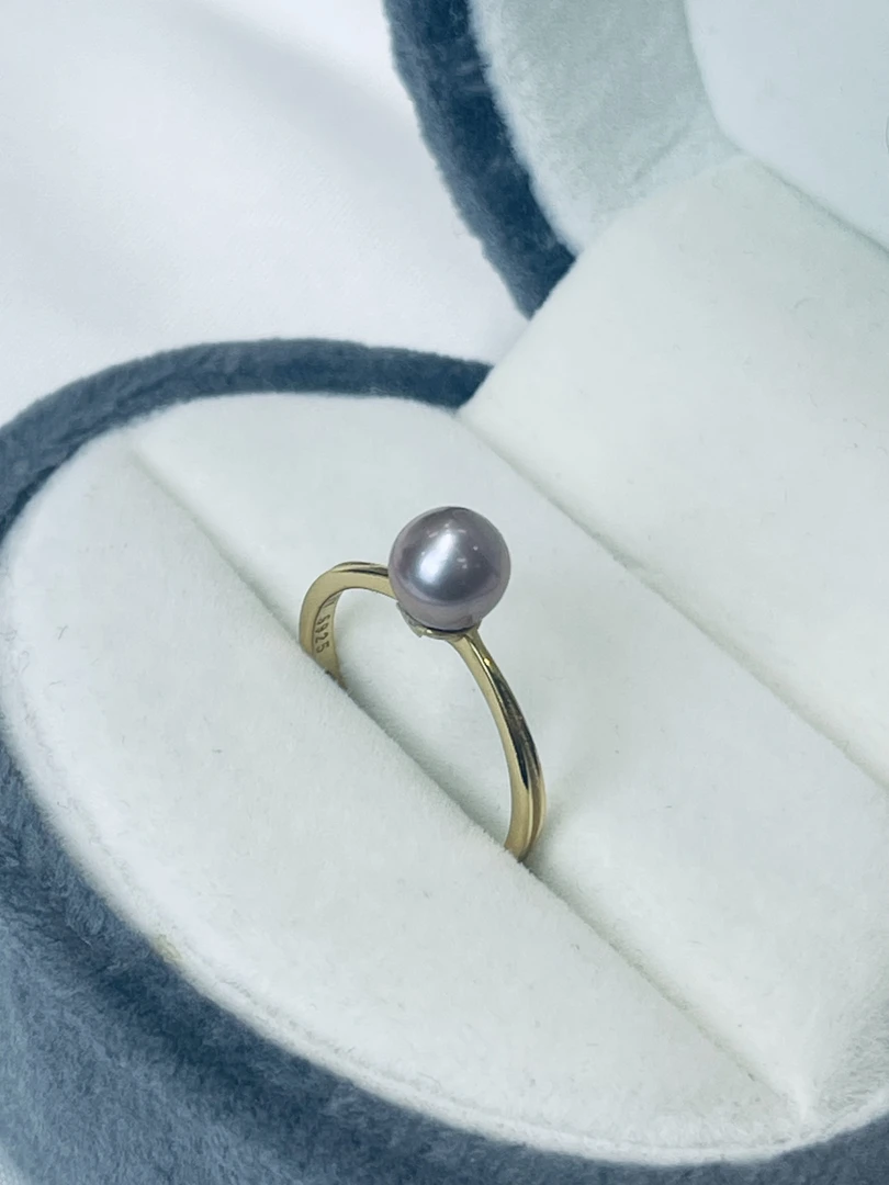 【YzzM珍珠】天然正圆6-7维修小紫珠戒指S925银小巧精致