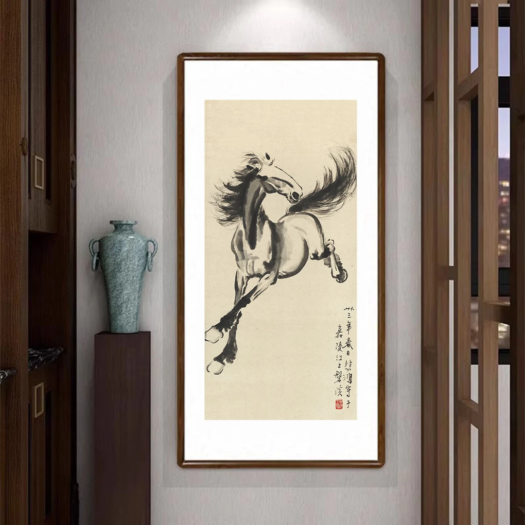奔马图挂画新中式客厅玄关壁画办公室书房国画水墨画马到成功字画