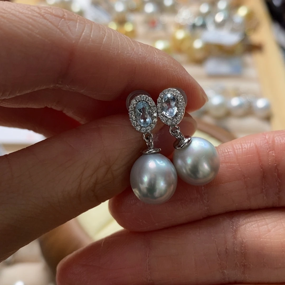 海水珍珠耳饰银S925镶嵌小*牛