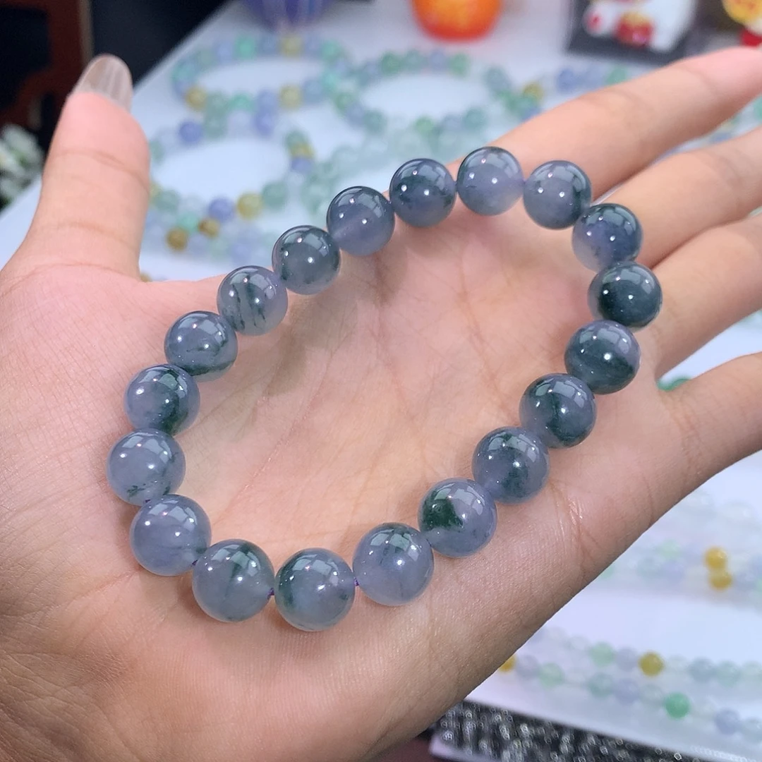 翡翠未镶嵌手链54号 冰蓝紫飘花手串