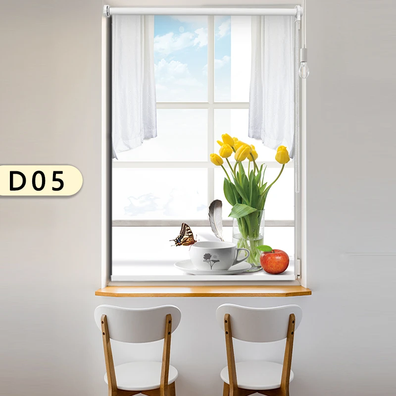 D系列 卷帘窗帘卧室客厅书房全遮光免打孔办公室可定制升降风景画