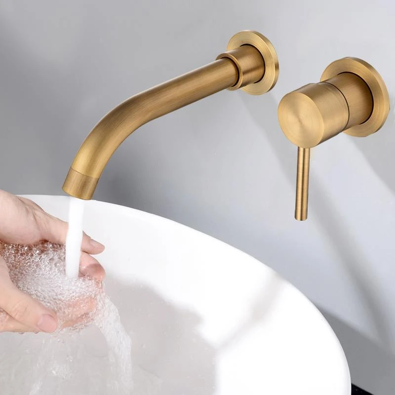 全铜暗装水龙头冷热面盆仿古入墙式混水阀龙头预埋墙出水拉丝金色