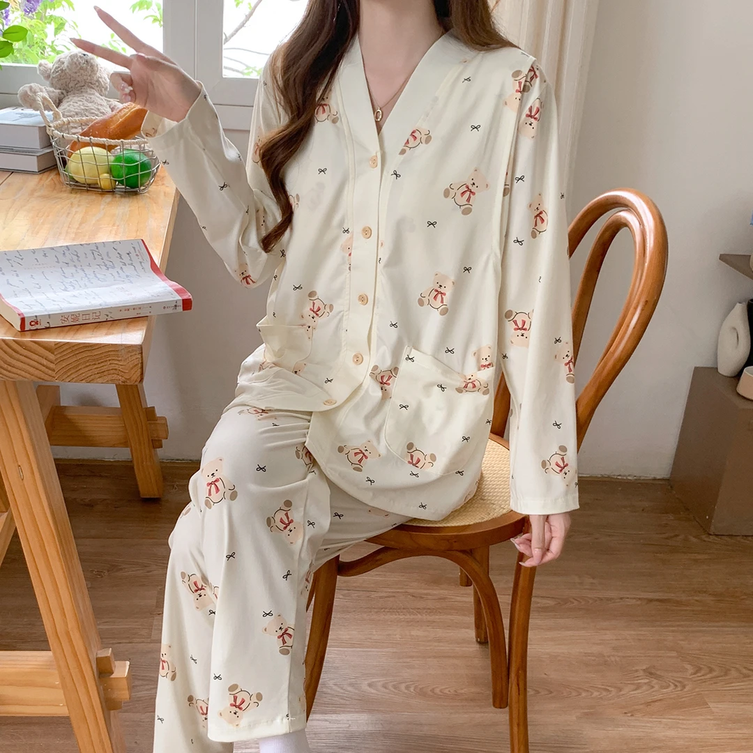 【纯棉-可拆卸胸垫】月子服秋季产后喂奶孕妇睡衣哺乳10-3月份产妇